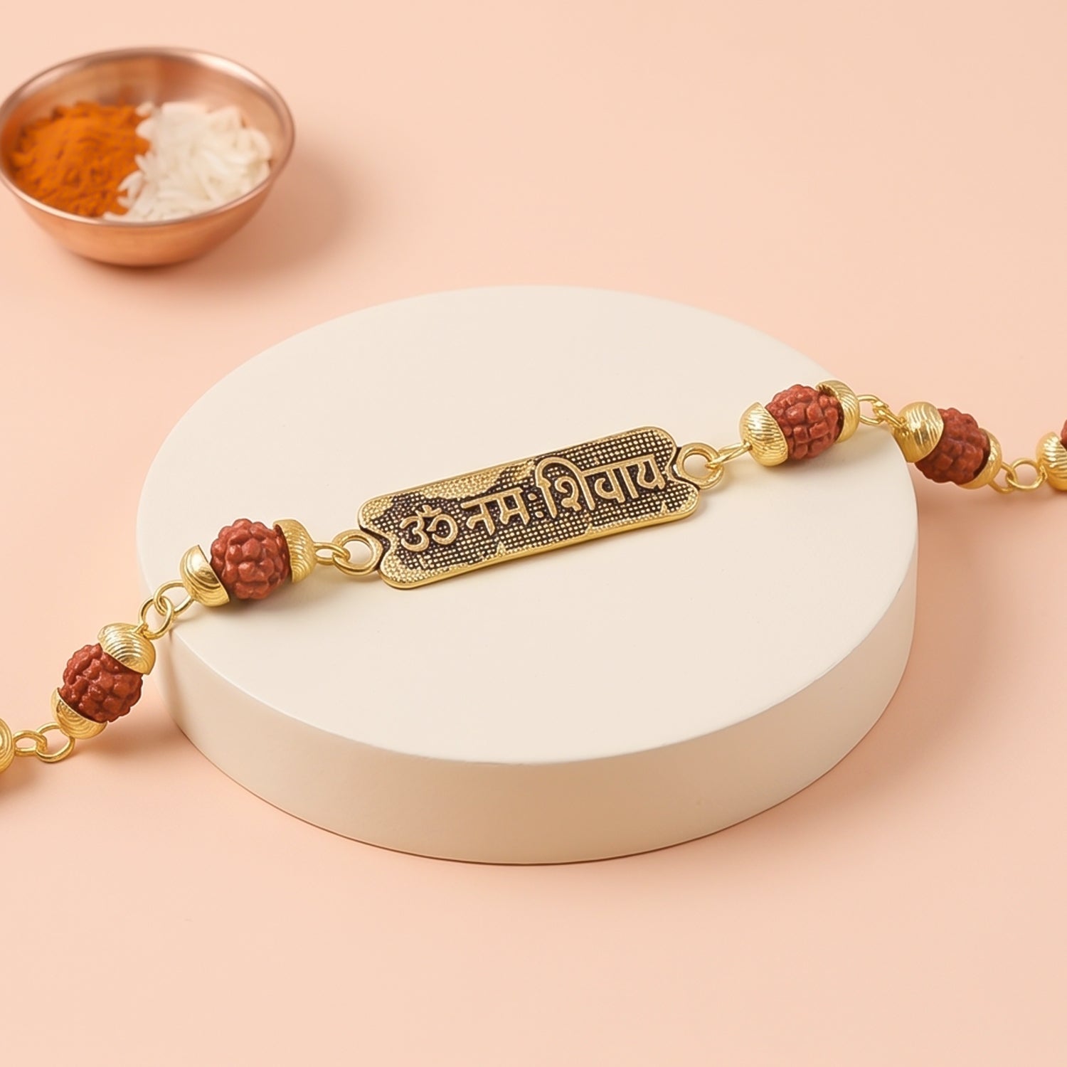 Om Namah Shivay Rudraksha Rakhi Oxidized Pendant Beaded Rakhi For Brother (1 Pc)