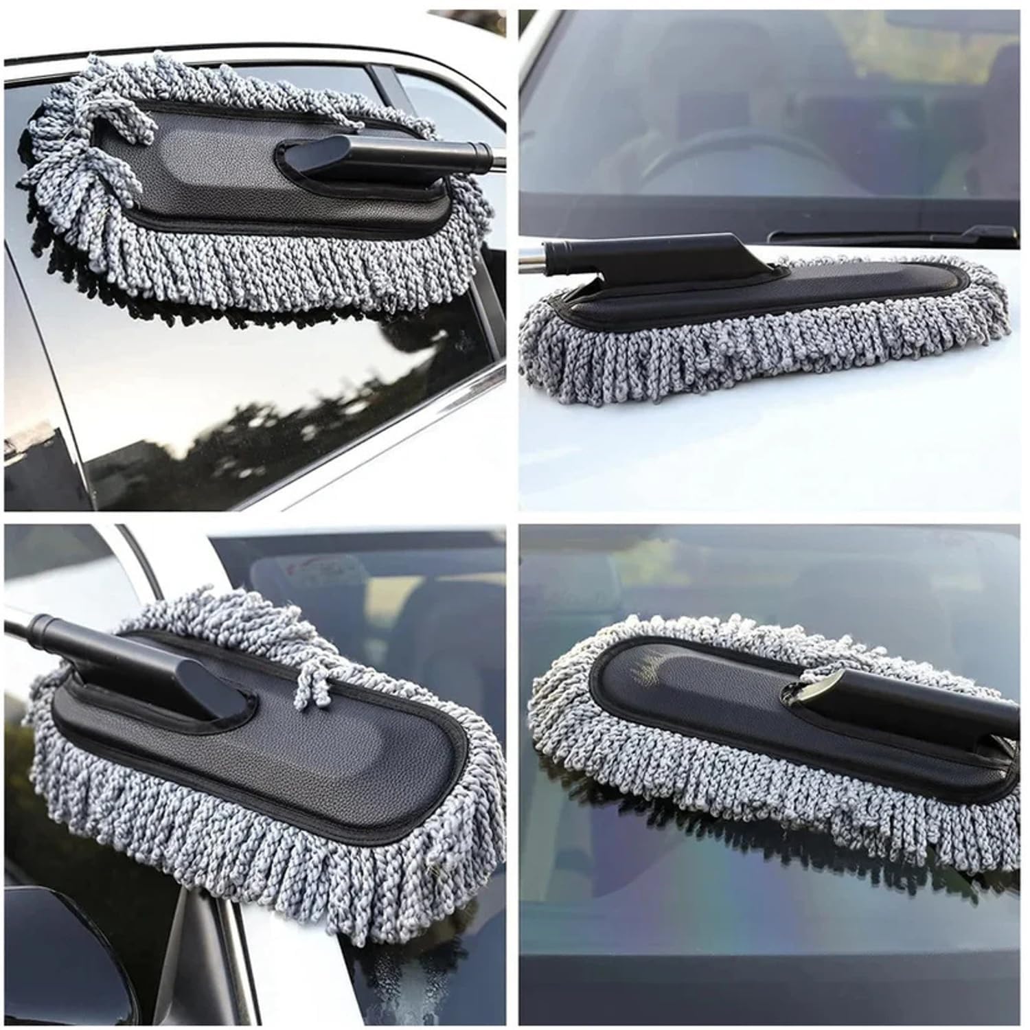 Car Cleaning Kit Combo – Long Retractable Car Duster, Mini Interior Clean Soft Brush, Multipurpose AC Vent Cleaner Brush & 40x30 cm Microfiber Cloth – Complete Car Cleaning Set (Pack of 4)