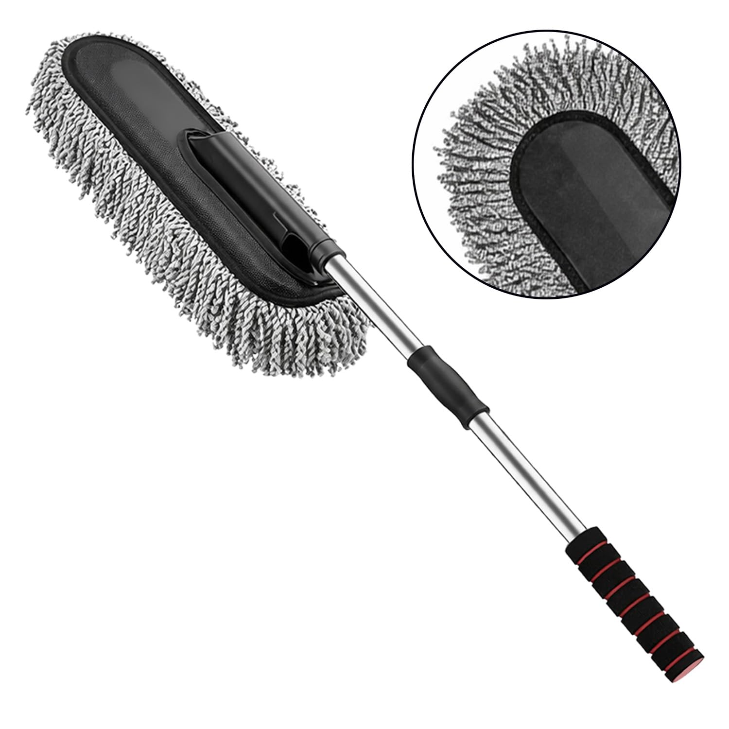 Car Cleaning Kit Combo – Long Retractable Car Duster, Mini Interior Clean Soft Brush, Multipurpose AC Vent Cleaner Brush & 40x30 cm Microfiber Cloth – Complete Car Cleaning Set (Pack of 4)