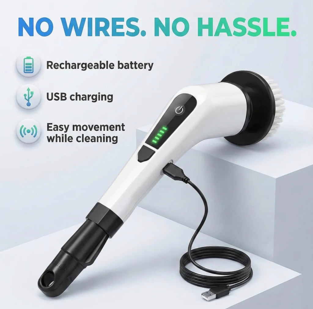 7-in-1 Electric Spin Scrubber Cleaning Brush With Extension Handle (1 Set)
