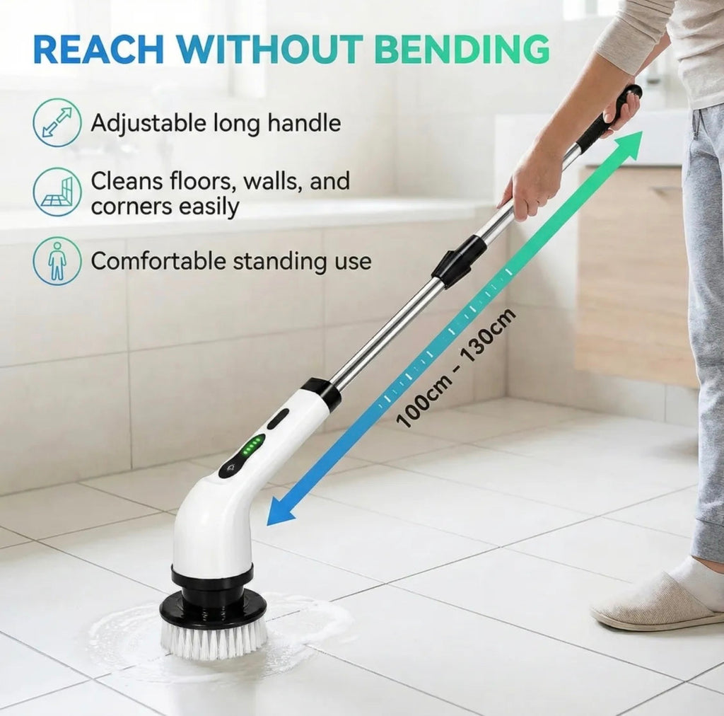 7-in-1 Electric Spin Scrubber Cleaning Brush With Extension Handle (1 Set)