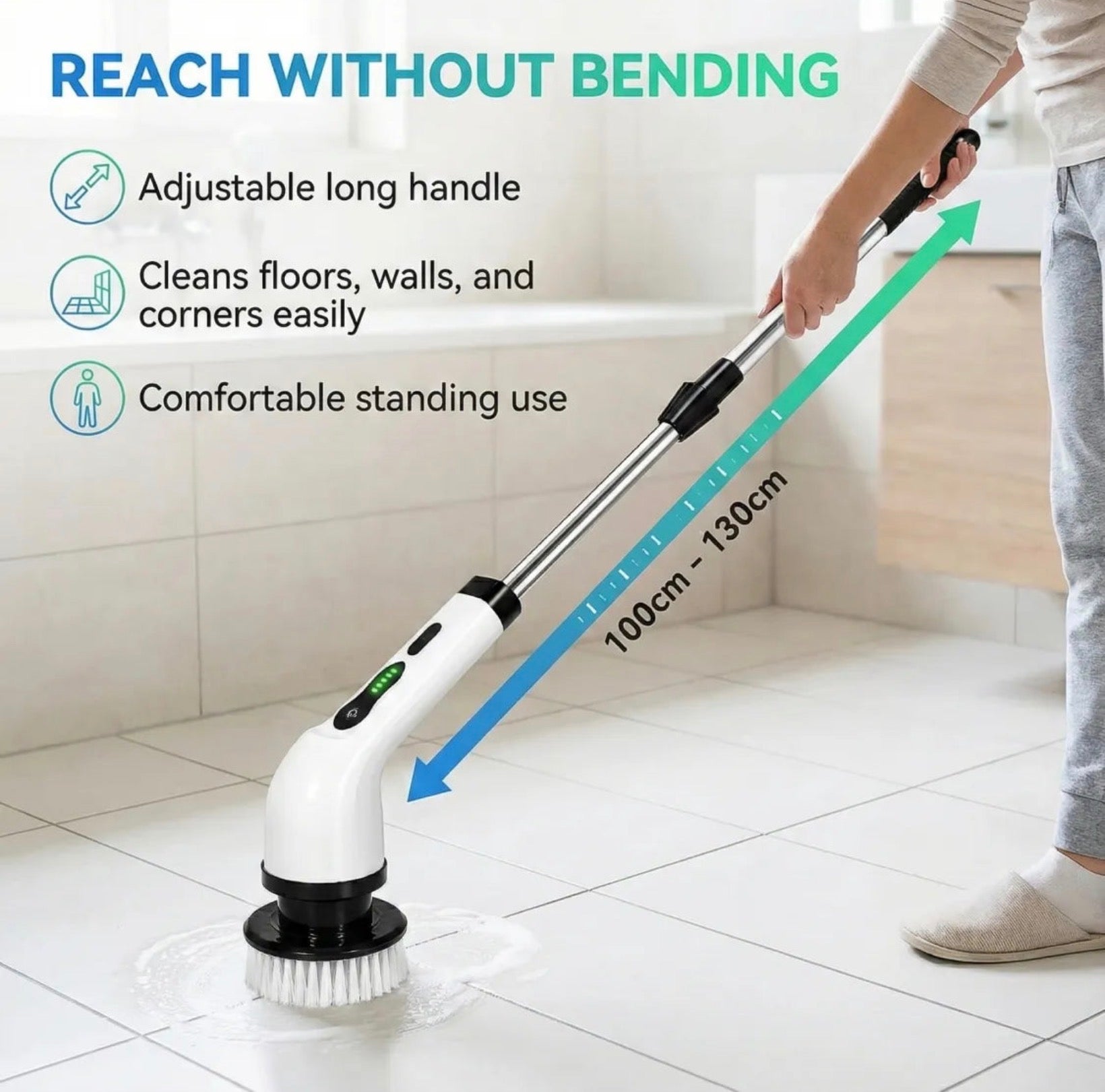 7-in-1 Electric Spin Scrubber Cleaning Brush With Extension Handle (1 Set)