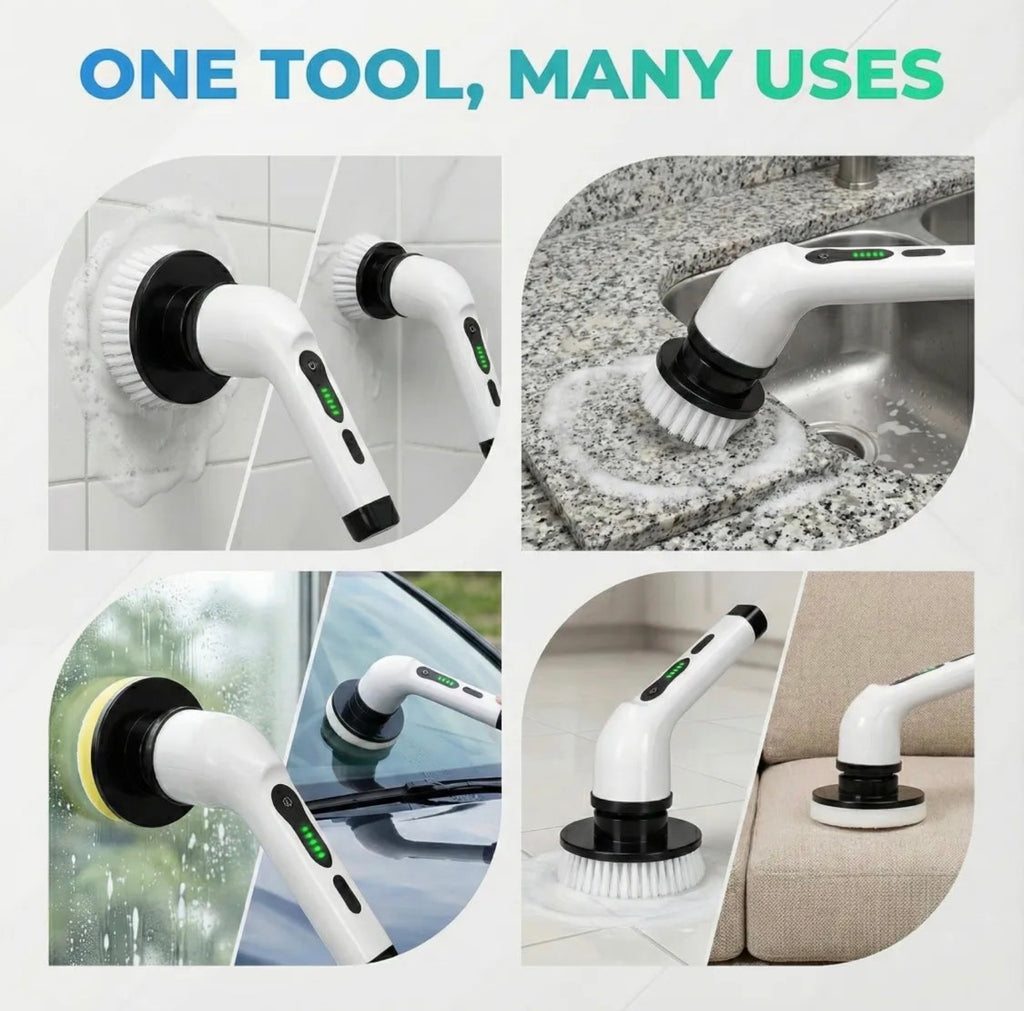 7-in-1 Electric Spin Scrubber Cleaning Brush With Extension Handle (1 Set)