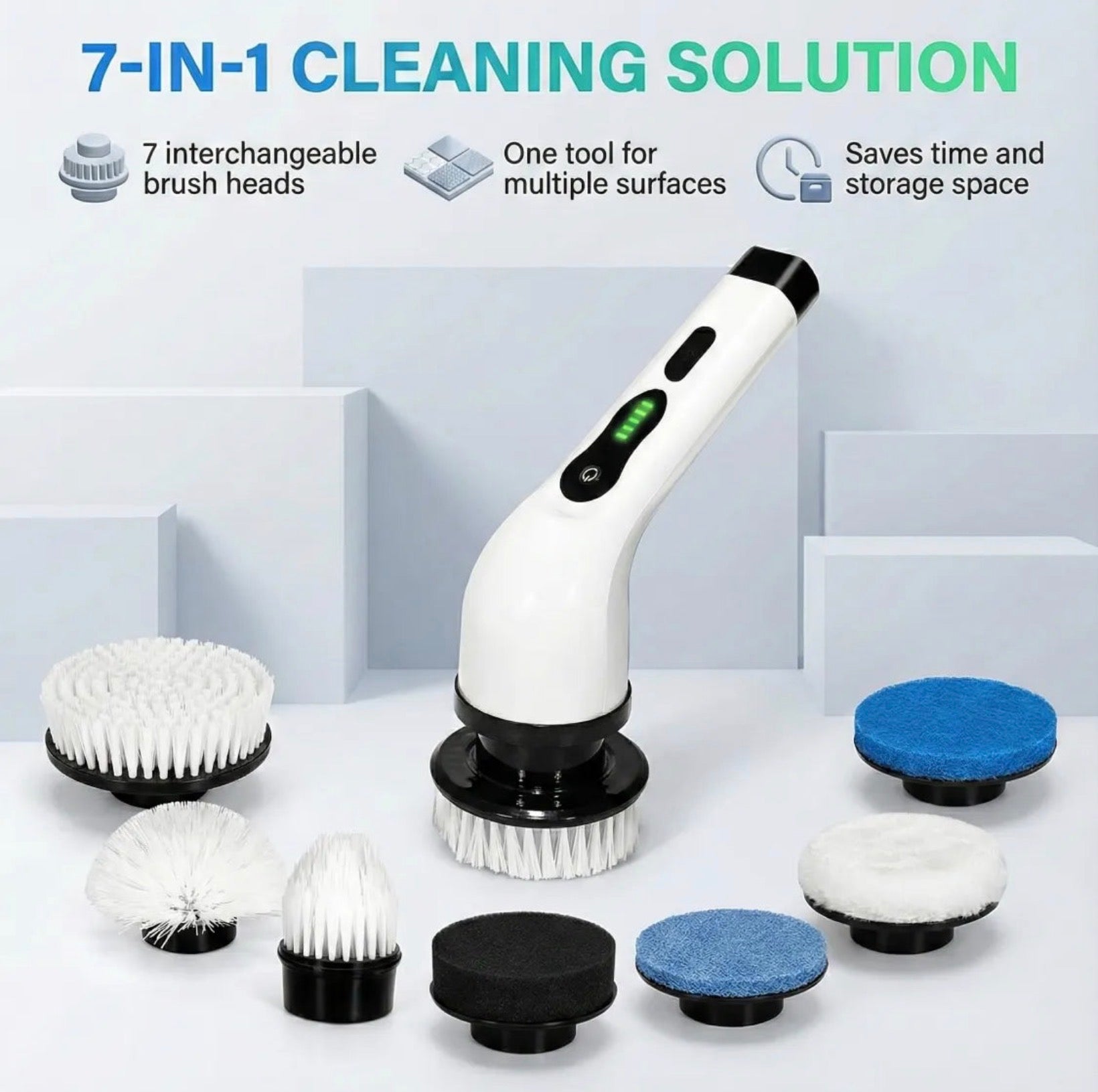 7-in-1 Electric Spin Scrubber Cleaning Brush With Extension Handle (1 Set)