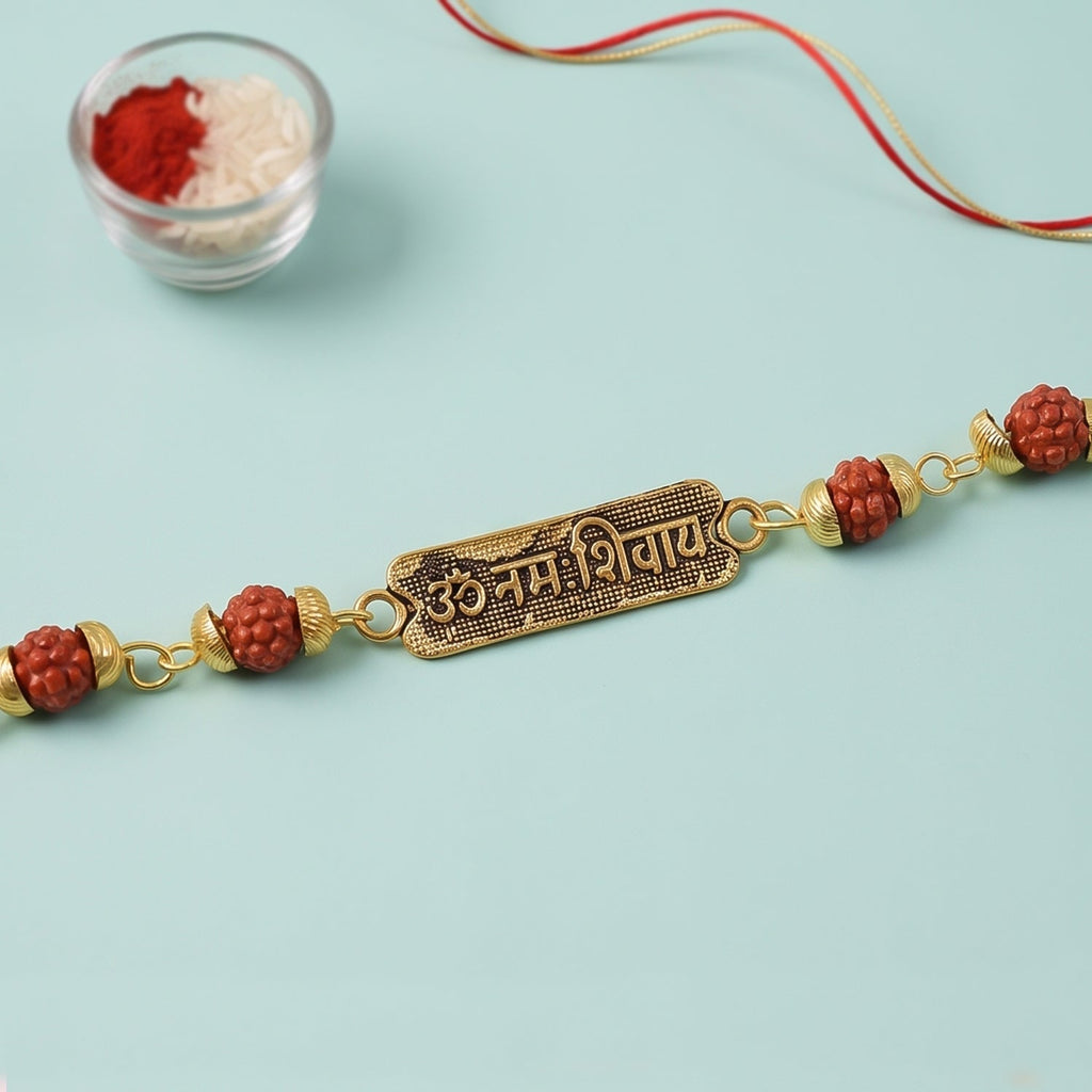 Om Namah Shivay Rudraksha Rakhi Oxidized Pendant Beaded Rakhi For Brother (1 Pc)