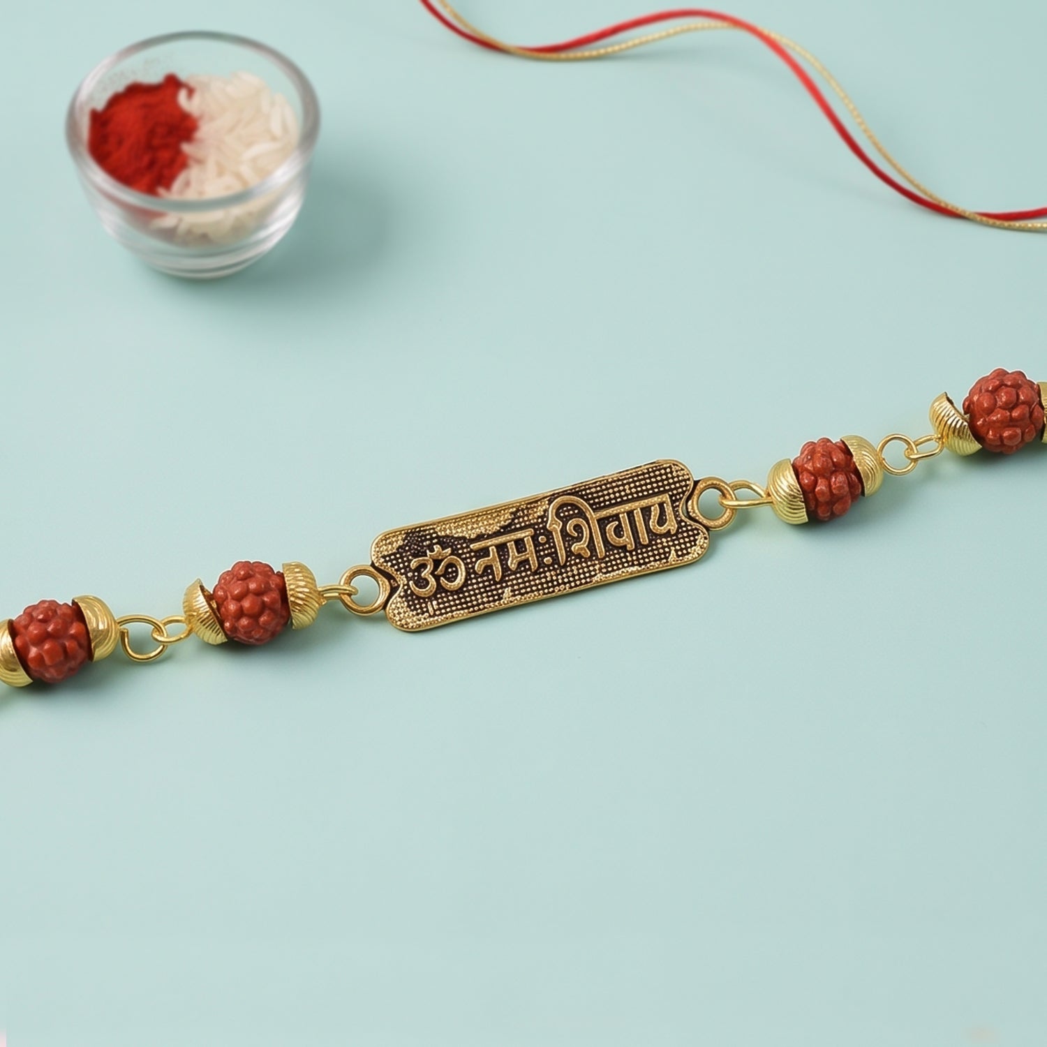 Om Namah Shivay Rudraksha Rakhi Oxidized Pendant Beaded Rakhi For Brother (1 Pc)