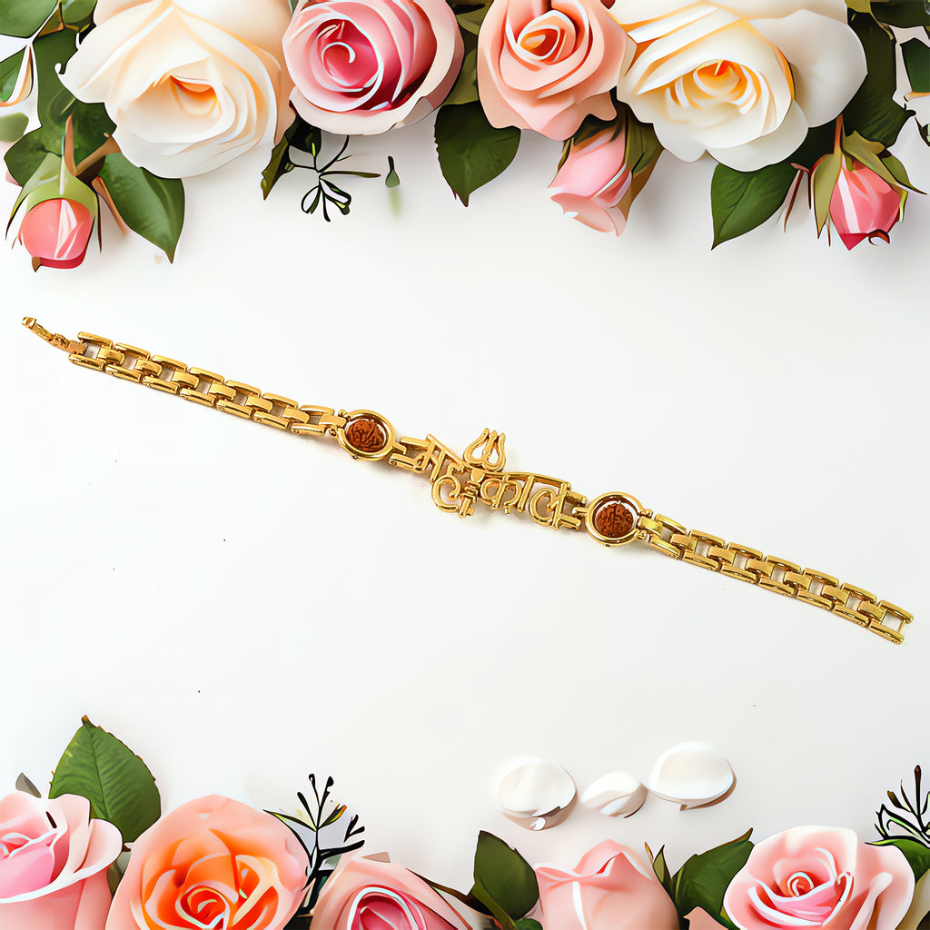 Mahakal Trishul Design  Rudraksh Beads Bracelet Rakhi