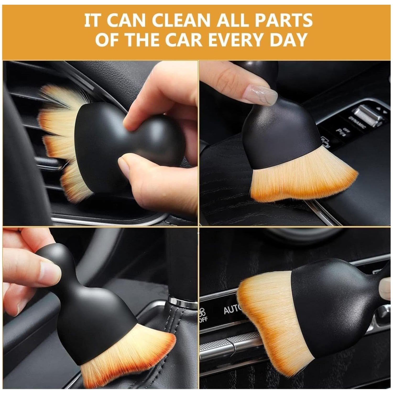 Car Cleaning Kit Combo – Long Retractable Car Duster, Mini Interior Clean Soft Brush, Multipurpose AC Vent Cleaner Brush & 40x30 cm Microfiber Cloth – Complete Car Cleaning Set (Pack of 4)
