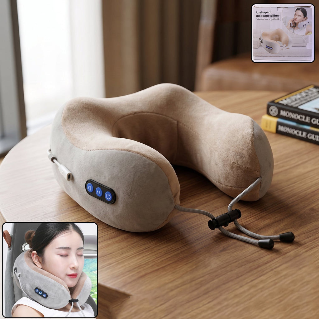 U Shaped Electric Neck Massage Pillow Cordless Travel Neck Massager (1 Pc)