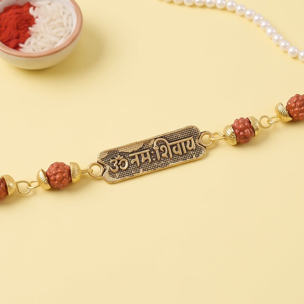 Om Namah Shivay Rudraksha Rakhi Oxidized Pendant Beaded Rakhi For Brother (1 Pc)