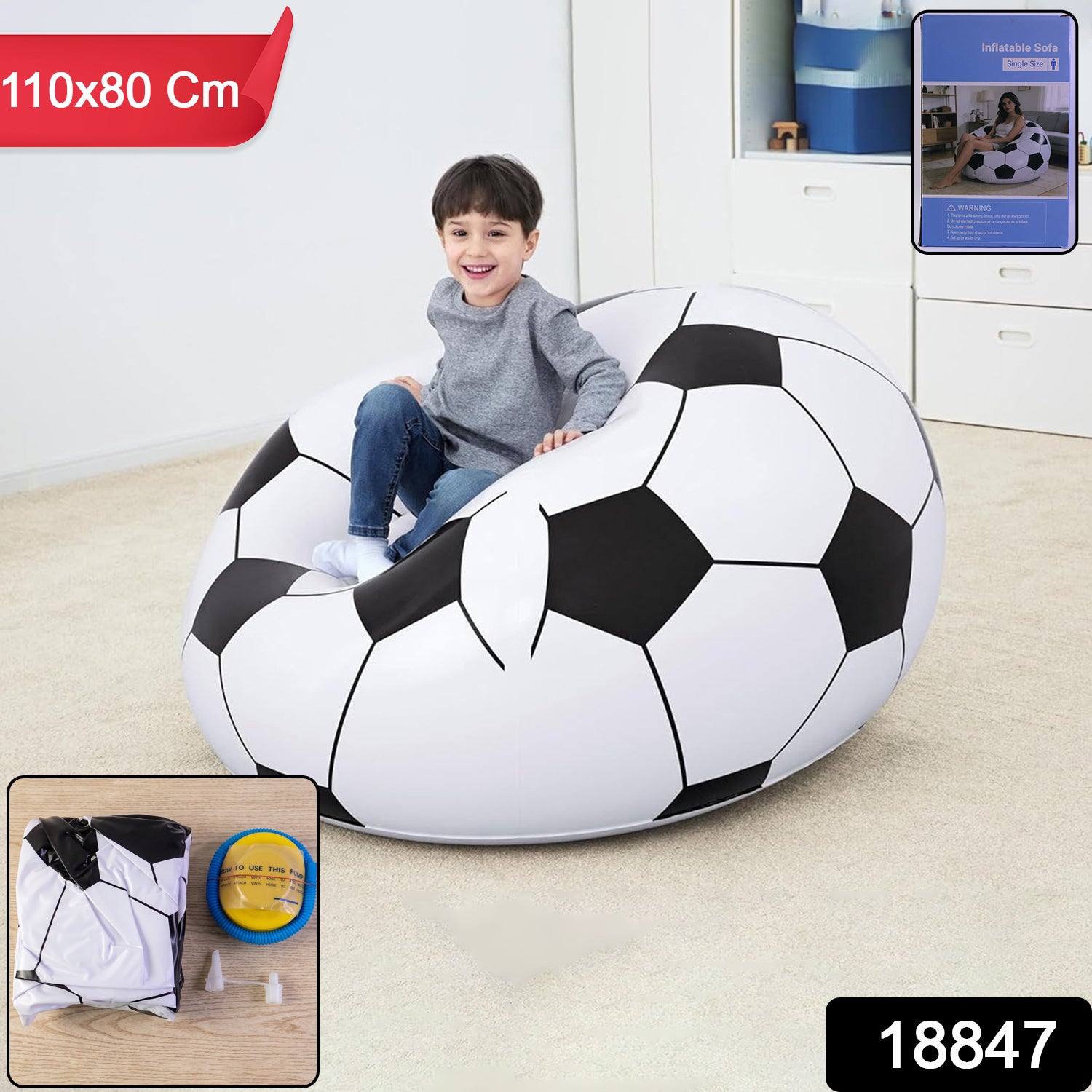 Inflatable Soccer Ball Lounge Chair  Fun  Comfortable For Kids